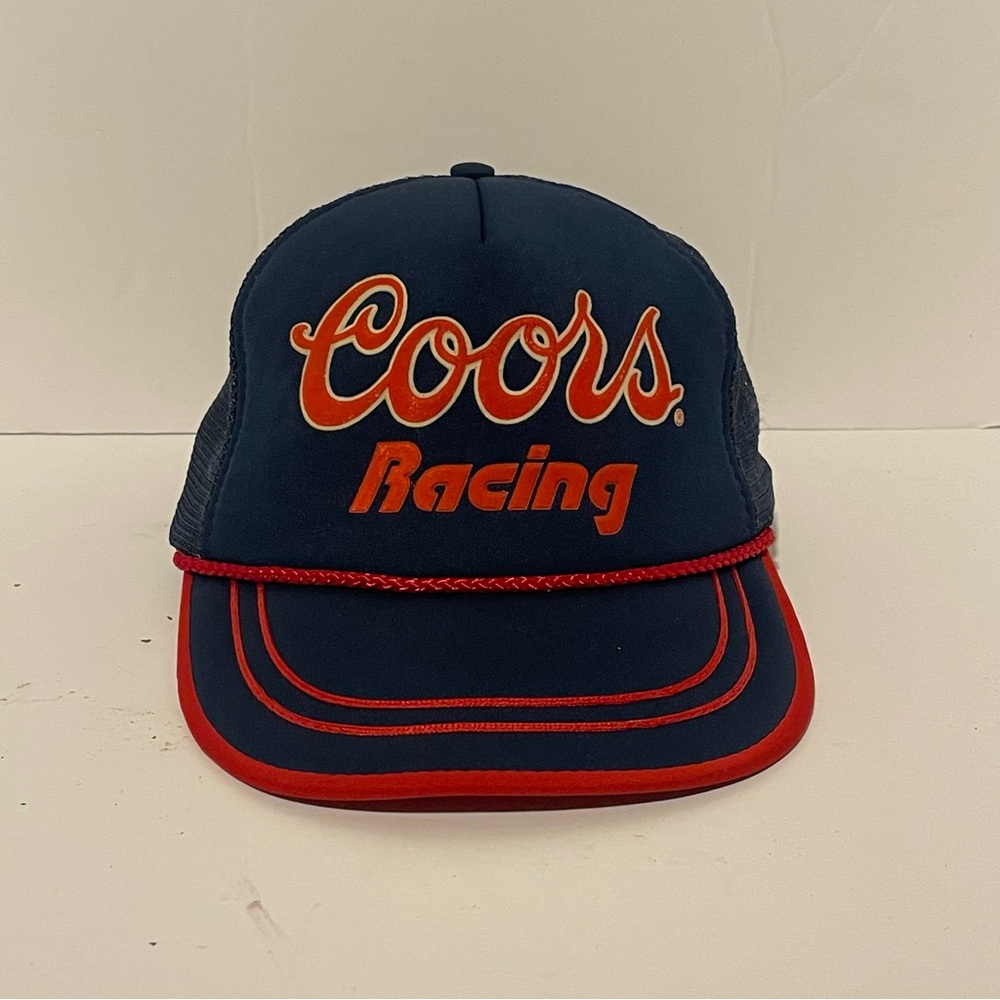 Vintage Coors Racing Trucker Hat Snapback Mesh Cap Navy Red Rope Brim